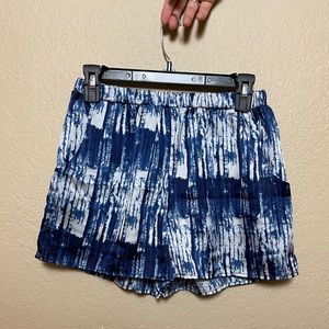 blue and white tie die shorts